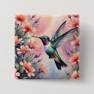 floral hummingbird button