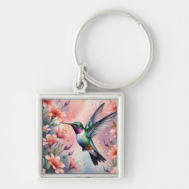 floral hummingbird keychain (Front)