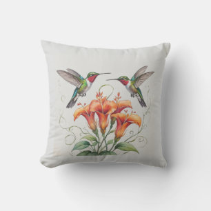 Floral hummingbird outdoor pillow