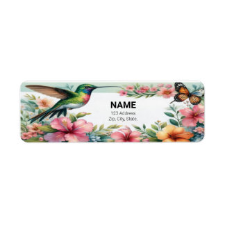 “Floral Hummingbird Personalised Name Tag”. Return Address Label