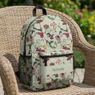 Floral Hummingbird Sage Green Nature Printed Backpack