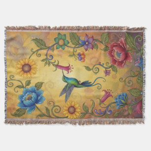 FLORAL HUMMINGBIRD THROW BLANKET