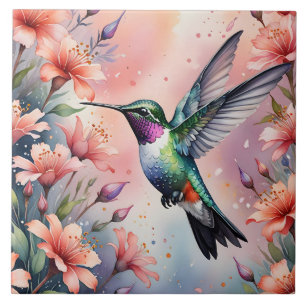 floral hummingbird tile