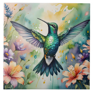 floral hummingbird tile