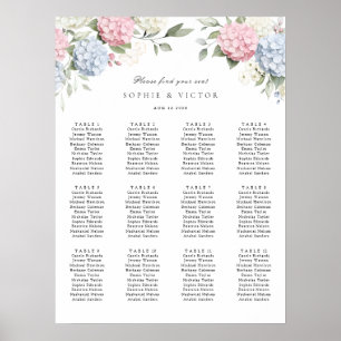 Floral Hydrangea 12 Table Wedding Seating Chart