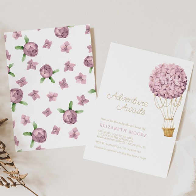 Floral Hydrangea Air Balloon Baby Shower | Invitation (Creator Uploaded)
