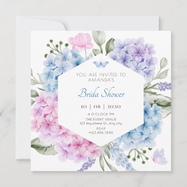Floral hydrangea bridal shower invitation (Front)