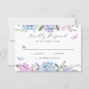 Floral hydrangea butterfly RSVP card