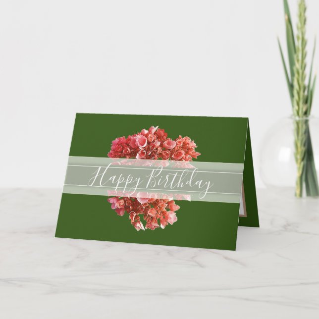 Floral Hydrangea Flower Bouquet Orange Birthday Card (Front)