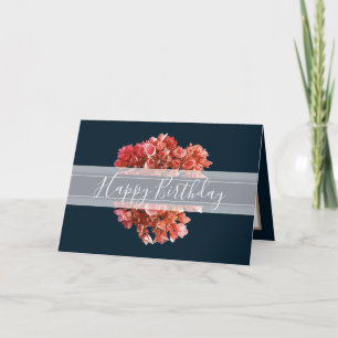 Floral Hydrangea Flower Bouquet Orange Birthday Card