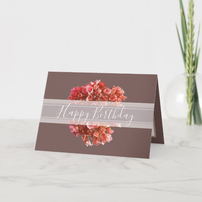 Floral Hydrangea Flower Bouquet Orange Birthday Card (Front)