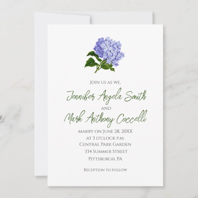 Floral Hydrangea Flower Wedding Invitations  (Front)
