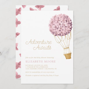 Floral Hydrangea Hot Air Balloon Baby Shower    Invitation