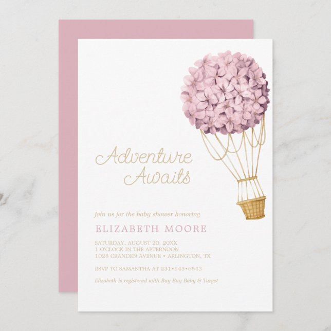 Floral Hydrangea Hot Air Balloon Baby Shower |  Invitation (Front/Back)