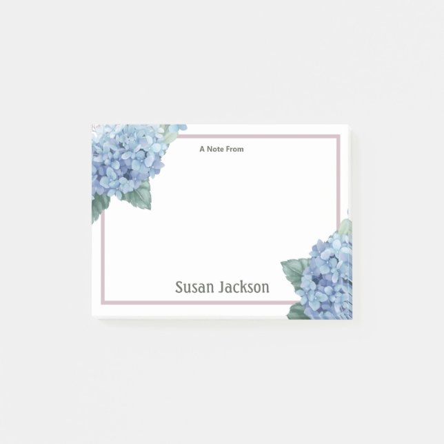 Floral Hydrangea Pink and Blue Personalised  Post-it Notes (Front)