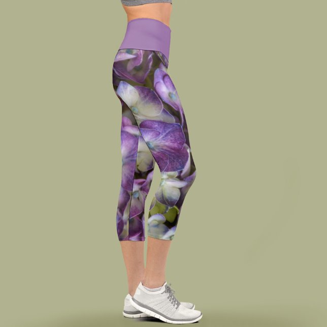 Floral Hydrangea Purple Botanical Chic Capri Leggings (Creator Uploaded)