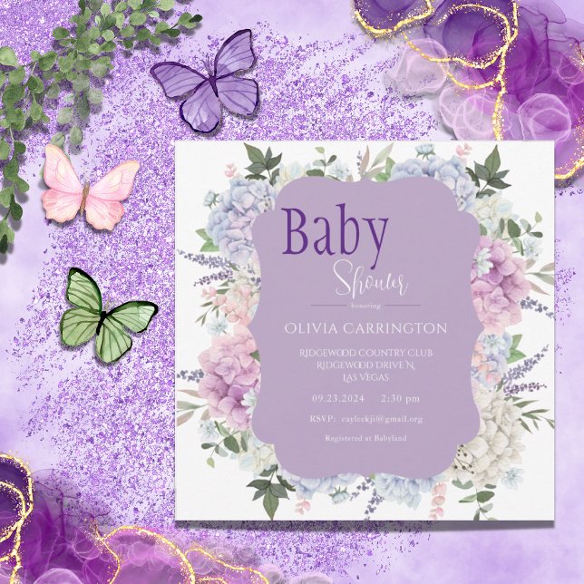Floral Hydrangea Watercolor Elegant Baby Shower Invitation (Creator Uploaded)