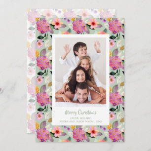 Floral Hydrangeas Christmas Photo Holiday Card