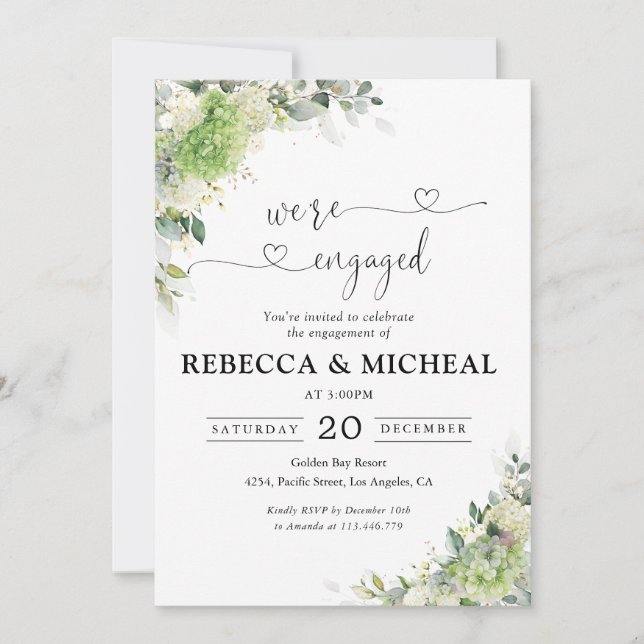 Floral Hydrangeas Engagement Party Invitation (Front)