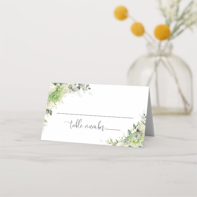 Floral Hydrangeas Wedding Folded Place Card (Front)