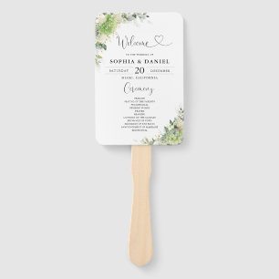 Floral Hydrangeas Wedding Program Hand Fan