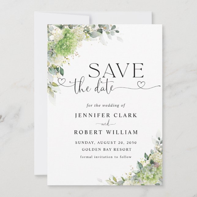 Floral Hydrangeas Wedding Save The Date (Front)