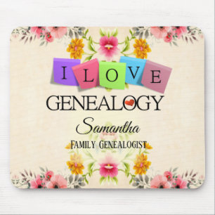 Floral I love Genealogy Mousepad