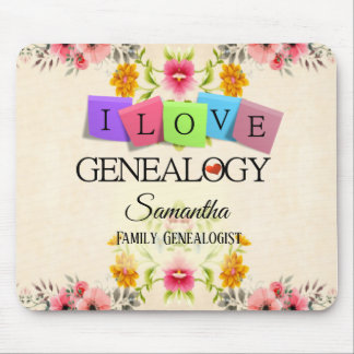 Floral I love Genealogy Mousepad