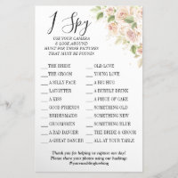 Floral I spy wedding reception game card