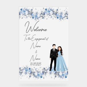 Floral ice blue acrylic Engagement sign