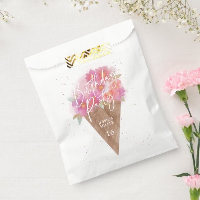 Floral Ice Cream Cone Birthday Party  Favour Bag (Sealed)