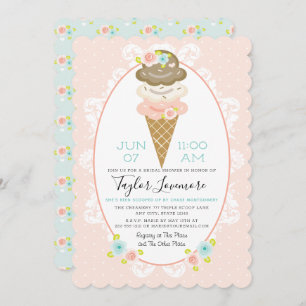 Floral Ice Cream Themed Bridal Shower Invitation