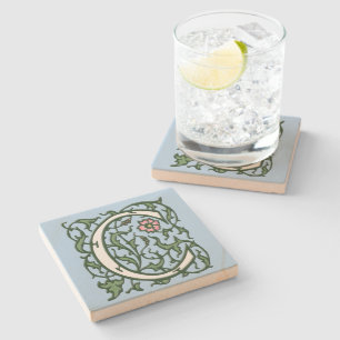 Floral Illuminated Letter C Stone Coaster