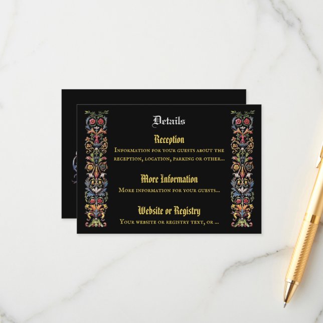 Floral Illuminated Mediaeval Editable Enclosure Card (Front/Back In Situ)