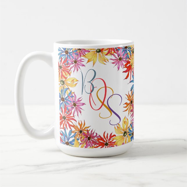 Floral Illustrated Personalised Bosses Mug (Left)
