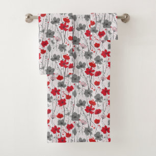 Floral illustration, abstract wildflowers, modern bath towel set