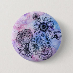 Floral Illustration on Watercolor By Megaflora 6 Cm Round Badge