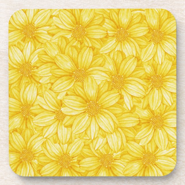 Floral Illustrative Yellow Print Coaster (Front)