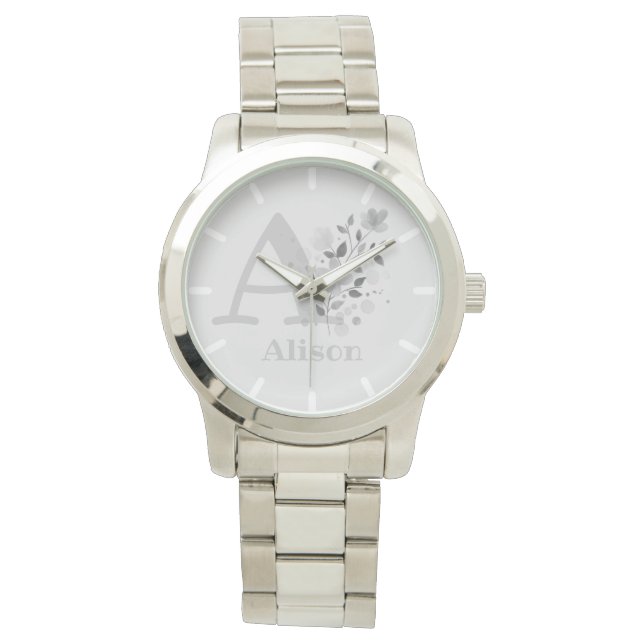 Floral Image, Personalised Name & Initial Ladies Watch (Front)