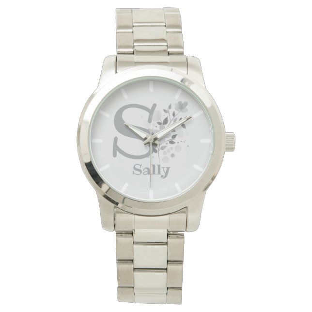 Floral Image with Name Sally & Initial Ladies Watch (Front)