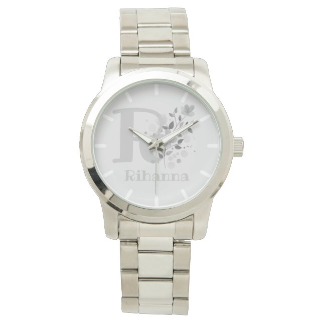 Floral Image with Numerals, Name & Initial Ladies Watch (Front)