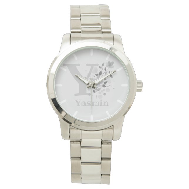 Floral Image with Numerals, Name & Initial Ladies Watch (Front)