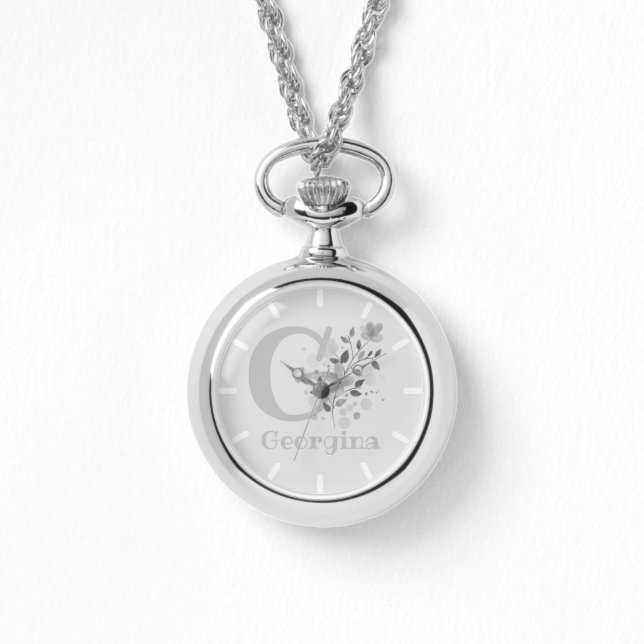 Floral Image with Numerals, Name & Initial Ladies Watch (Front)
