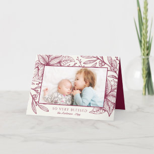 Floral Imprint   Horizontal Plum   Photo Holiday Card