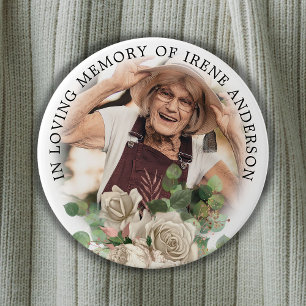 Floral In Loving Memory Remembrance Photo 7.5 Cm Round Badge