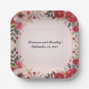 Floral in Pink Wedding Shower Bachelorette Party Paper Plate