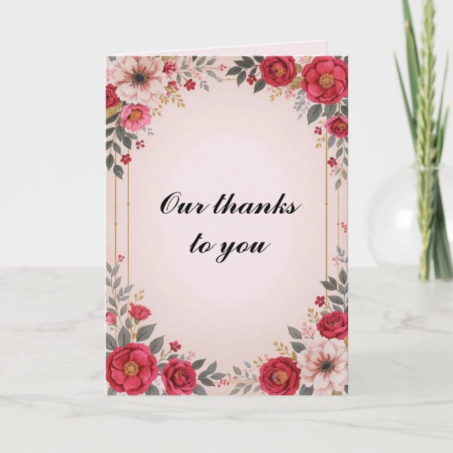 Floral in Pink Wedding Thank You Card (Front)