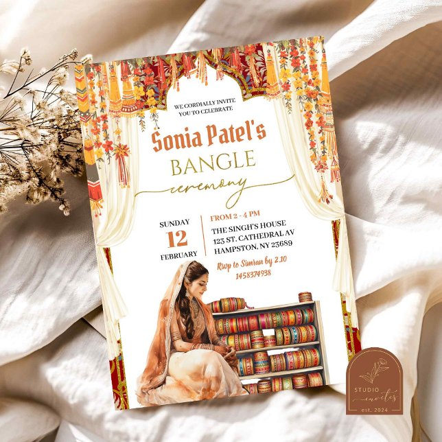 Floral India Bangle Choora Ceremony Invitation (Creator Uploaded)