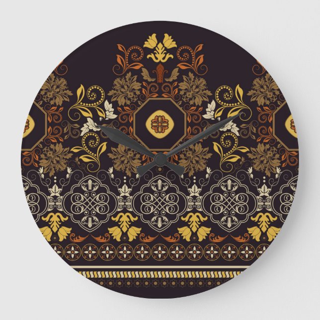 Floral Indian: Colourful Striped Seamless. Large Clock (Front)