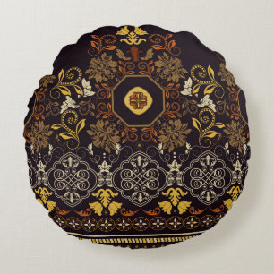 Floral Indian: Colourful Striped Seamless. Round Cushion